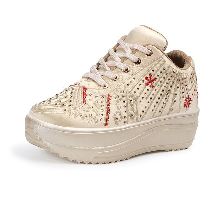 Vendoz Women Wedding Party Golden Sneakers Buy Vendoz wedding sneakers in golden for women with satin upper