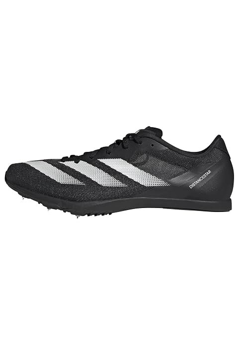 adidas Adizero Distancestar track running shoes with lightweight mesh upper, spike plate, and responsive cushioning for track events.