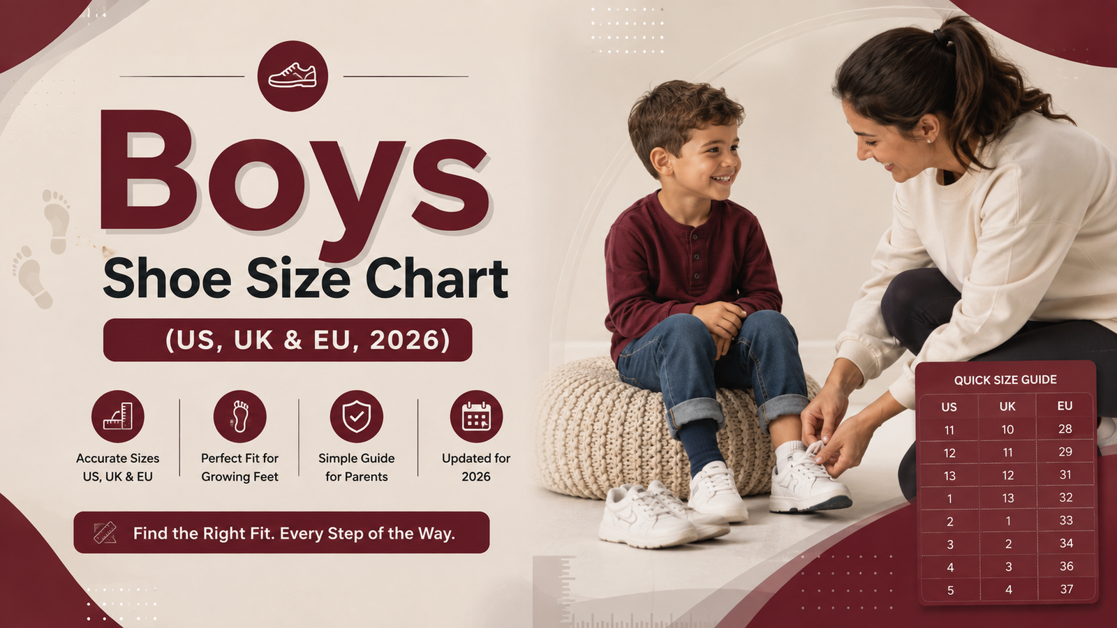 Boys Shoe Size Chart (US, UK & EU, 2026)