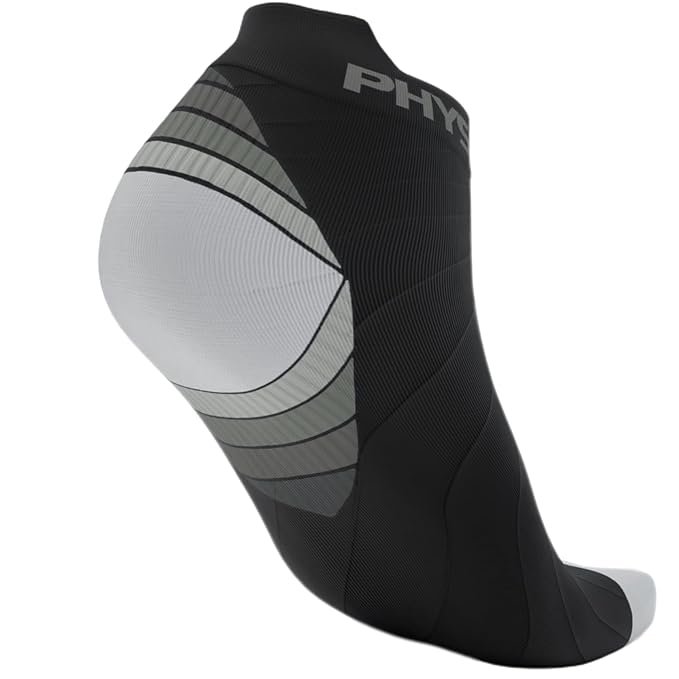 Compression running socks for men and women with graduated compression, moisture-wicking fabric, and muscle support for long-distance running.