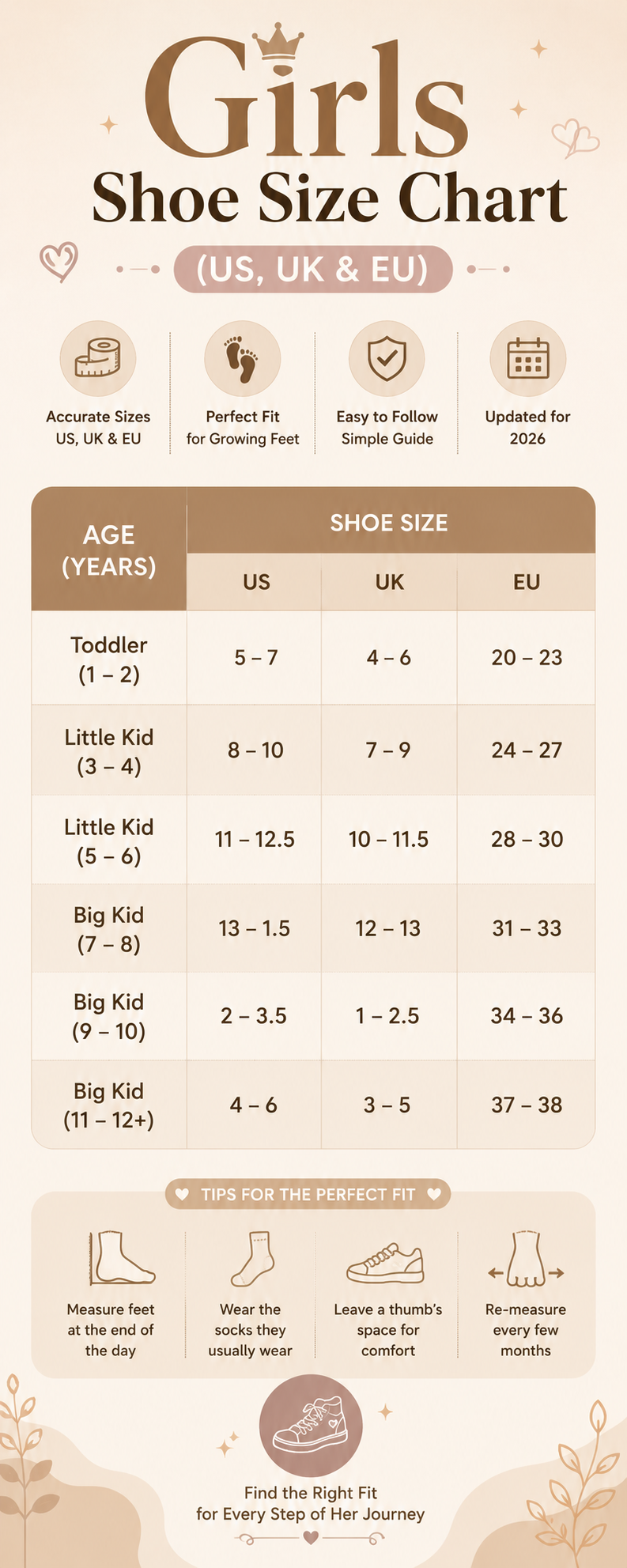 Girls Shoe Size Chart