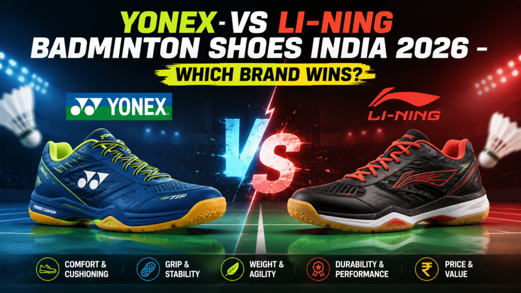 Yonex vs Li-Ning badminton shoes India 2026 comparison for grip, agility and performance