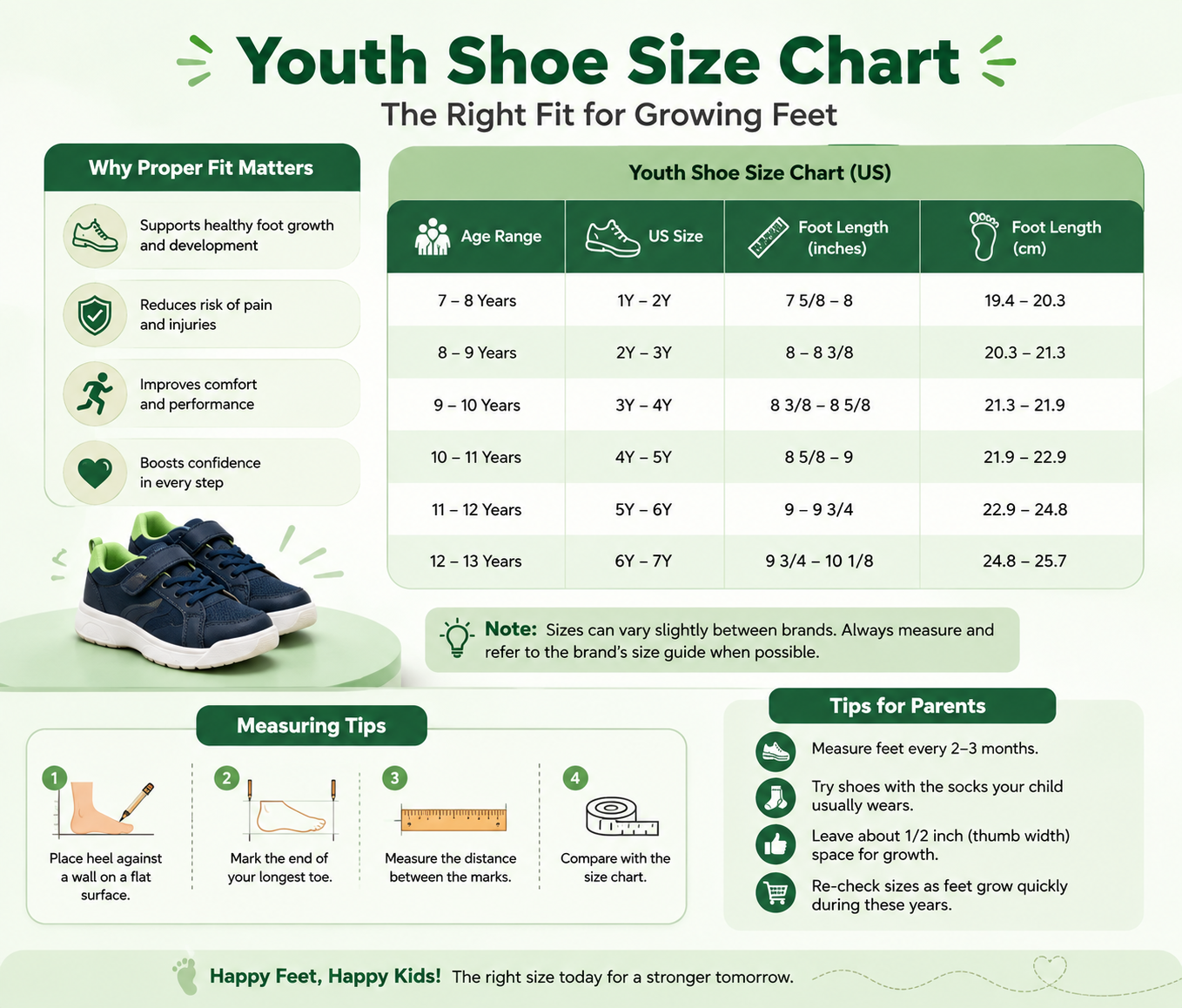 Youth Shoe Size Chart Guide