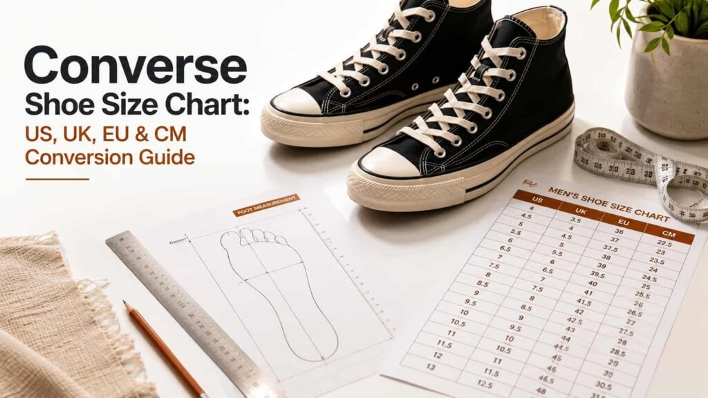 Converse shoe size chart guide showing US UK EU and CM sizing