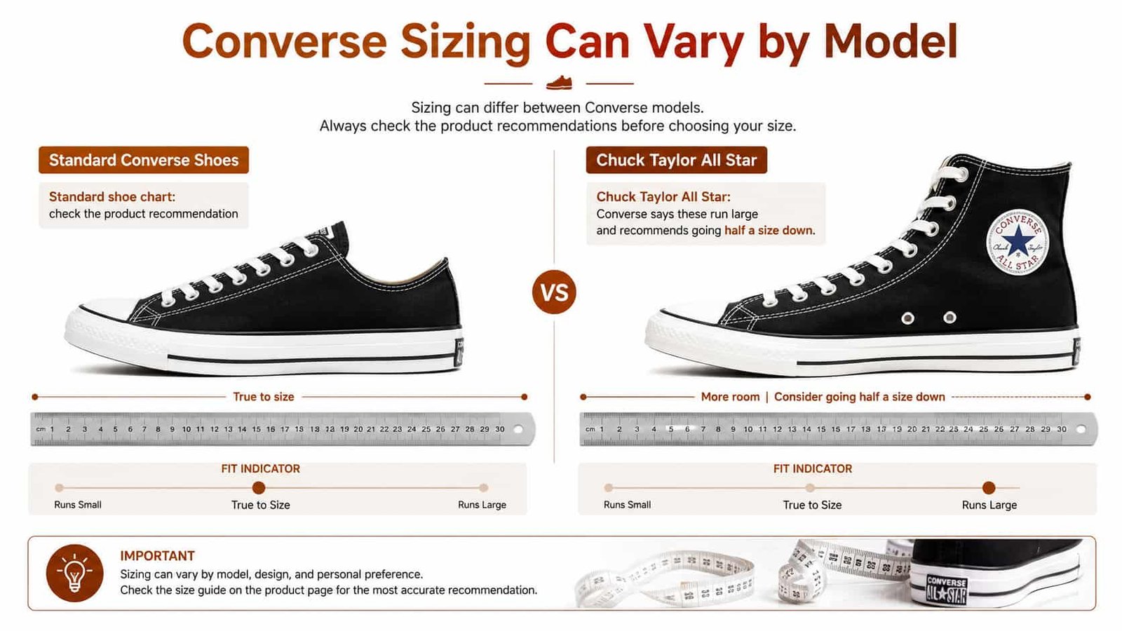 Converse standard shoe and Chuck Taylor sizing comparison guide