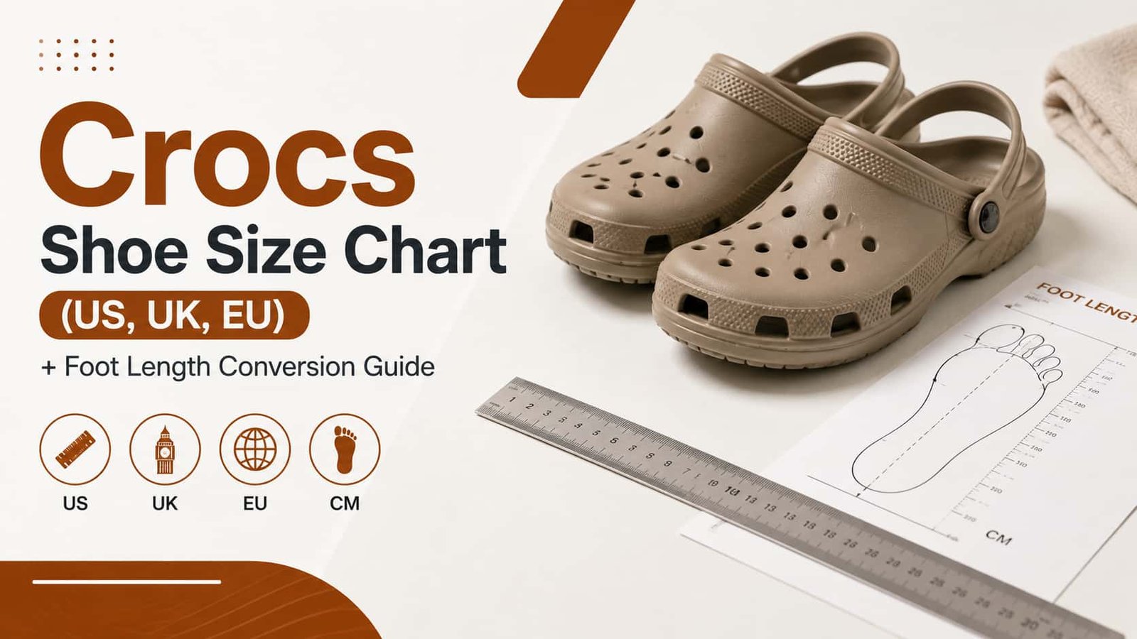 Crocs shoe size chart guide showing US UK EU sizing and foot measurement
