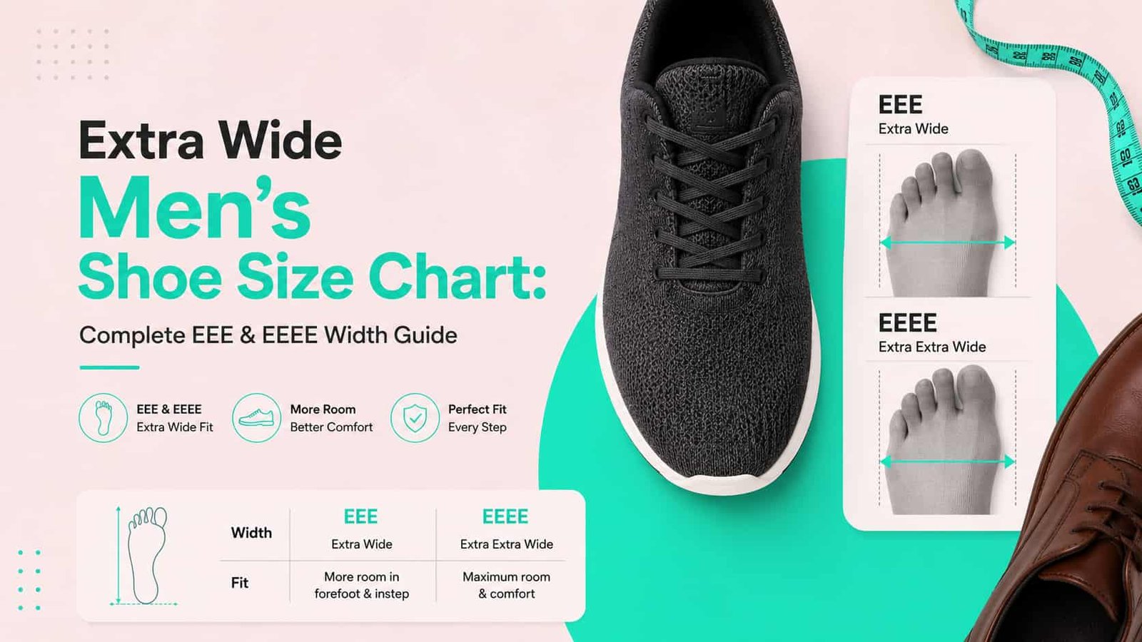 men's extra wide shoe width chart showing foot width measurement in inches for EEE and EEEE sizes