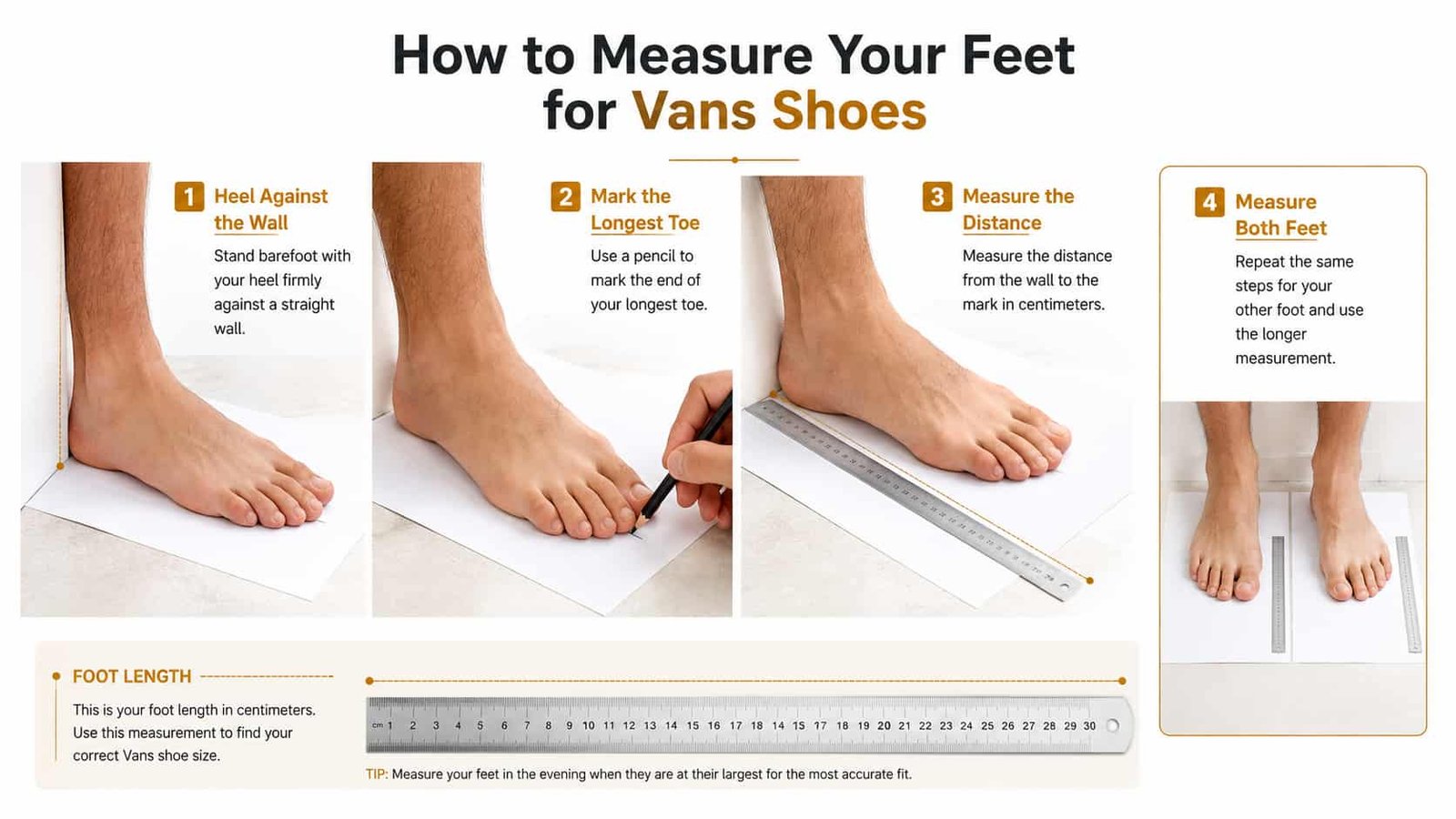 How to measure foot length for Vans shoe size