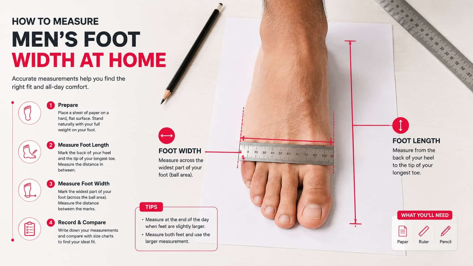 How to measure men's foot width and length at home