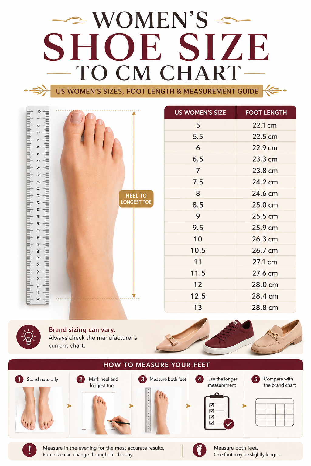 Women's Shoe Size to CM Chart
