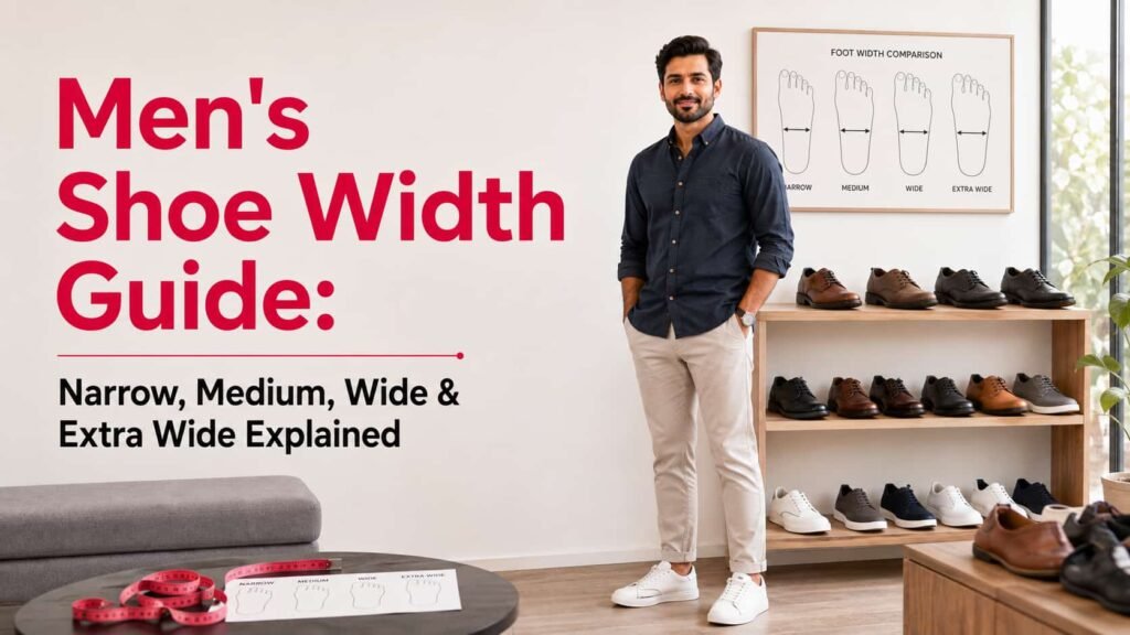 Men's shoe width guide showing standard, wide and extra wide footwear options