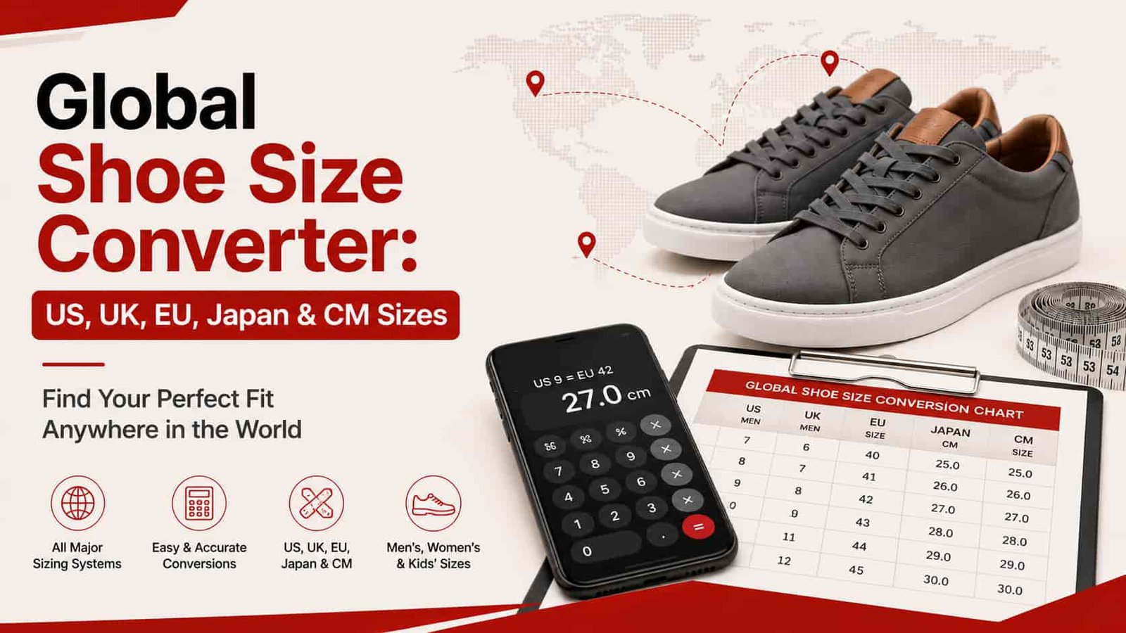 Global Shoe Size Converter: US, UK, EU, Japan & CM Sizes