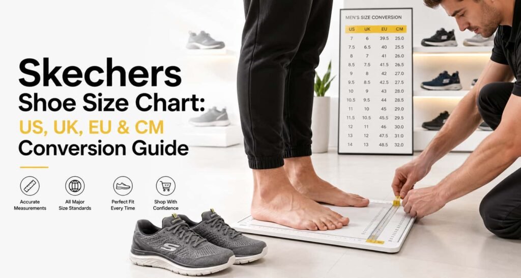 Skechers shoe size chart for men's US UK EU and CM sizes