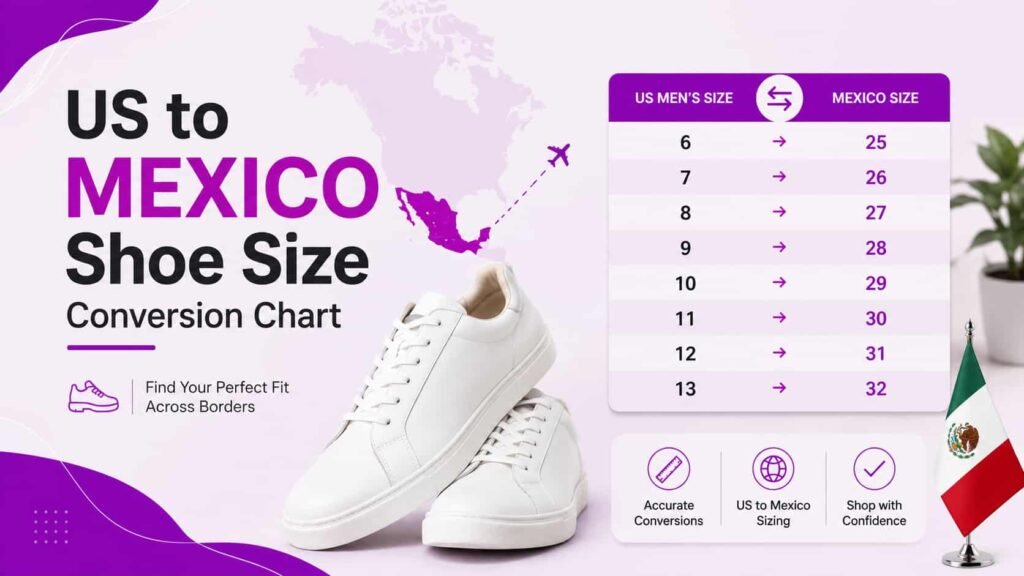 US to Mexico shoe size conversion chart showing men's sizing side by side