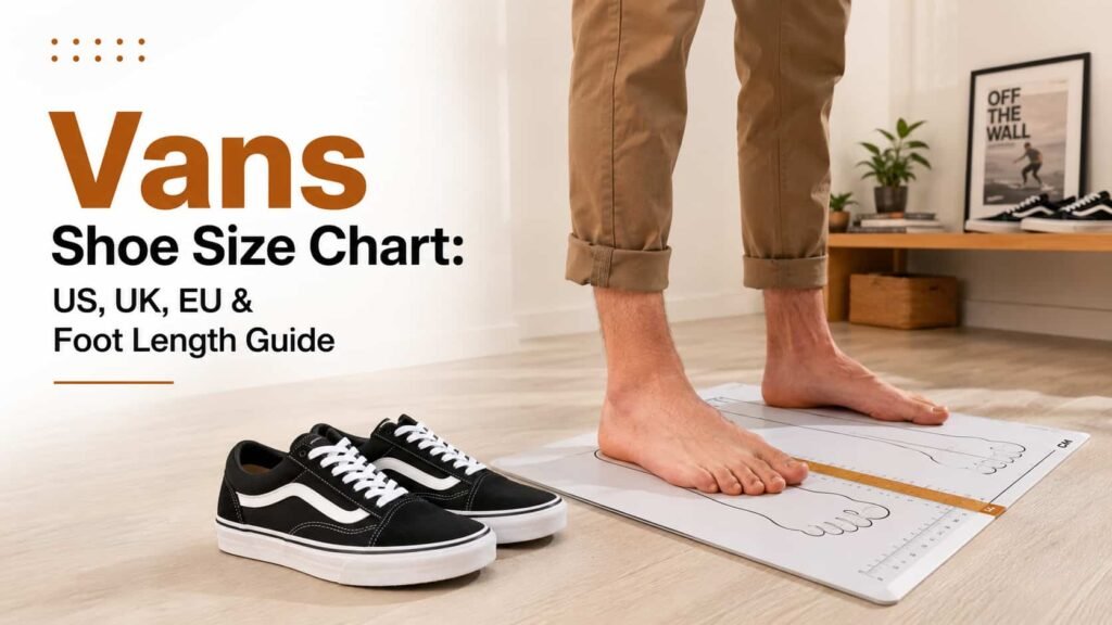 Vans shoe size chart showing US UK EU sizes and foot length