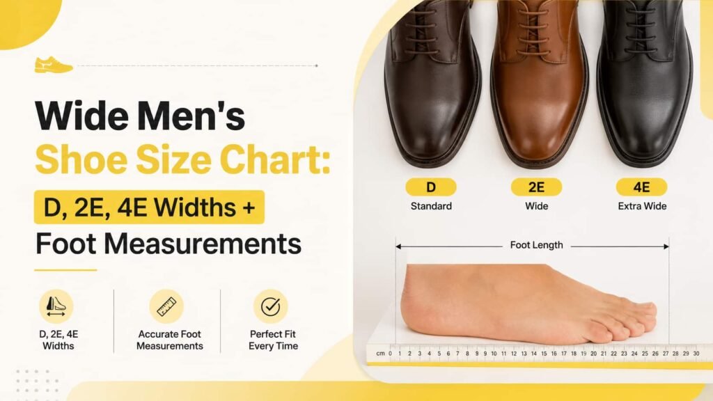 Wide men's shoe size chart showing shoe widths sizes and fit guide