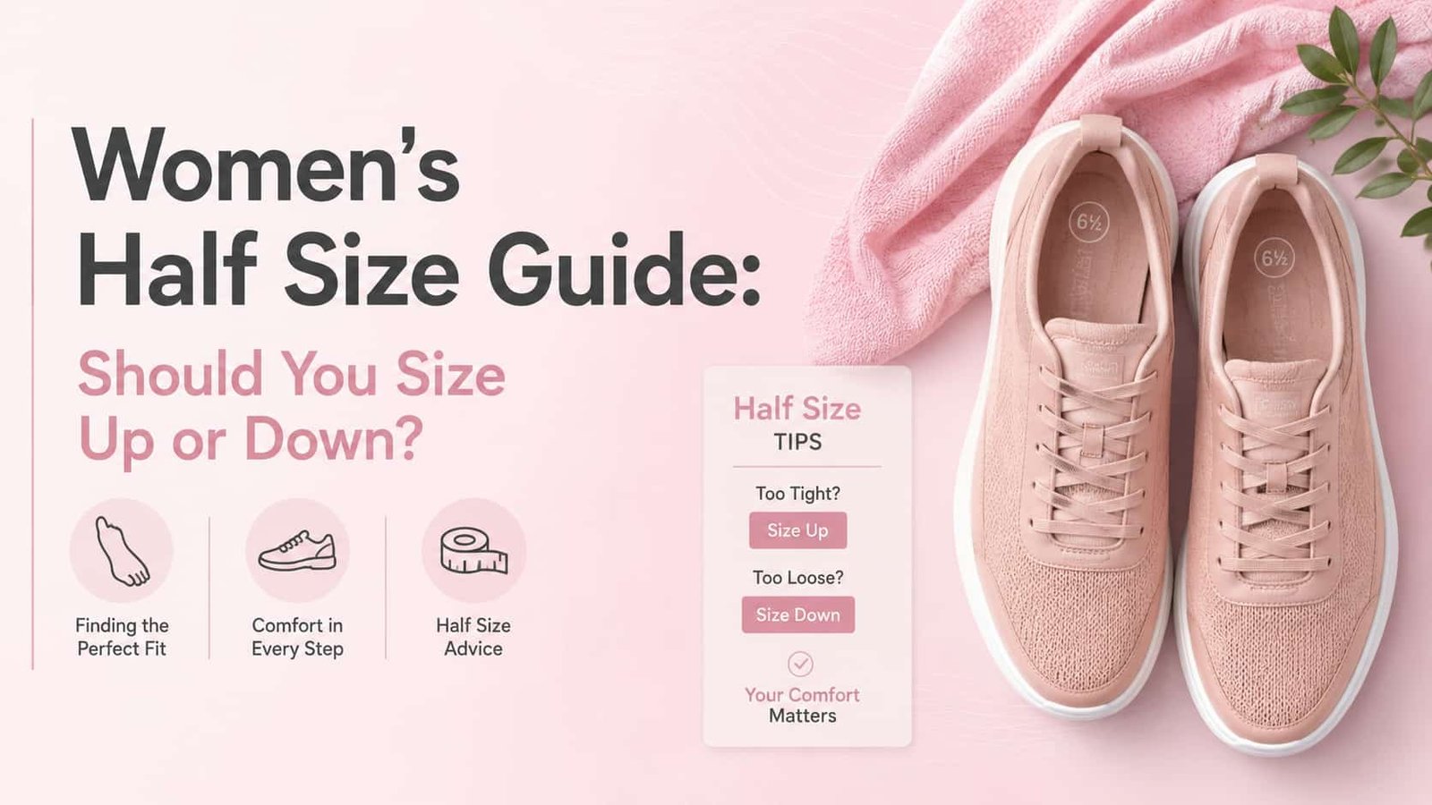 Women's half size shoes guide showing when to size up or down