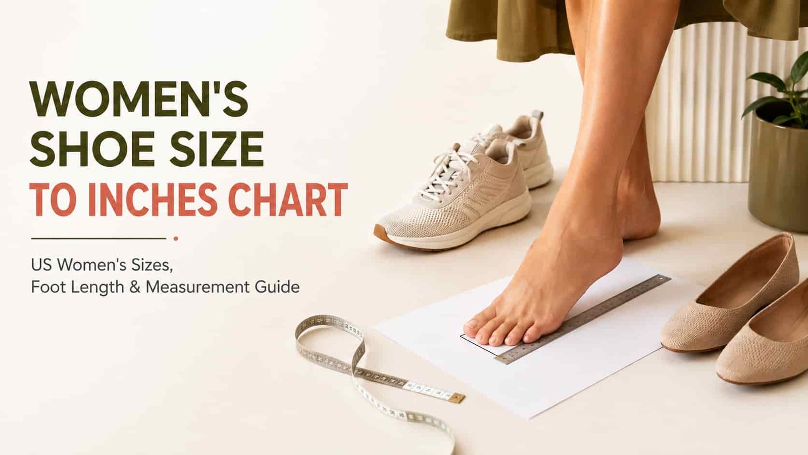 Women’s Shoe Size to Inches Chart showing US sizes and foot length