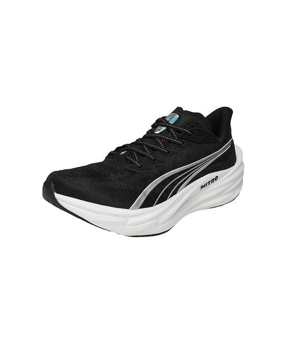 Puma Deviate Nitro 4 running shoes in Puma White and Fresh Water for gym cardio and HIIT