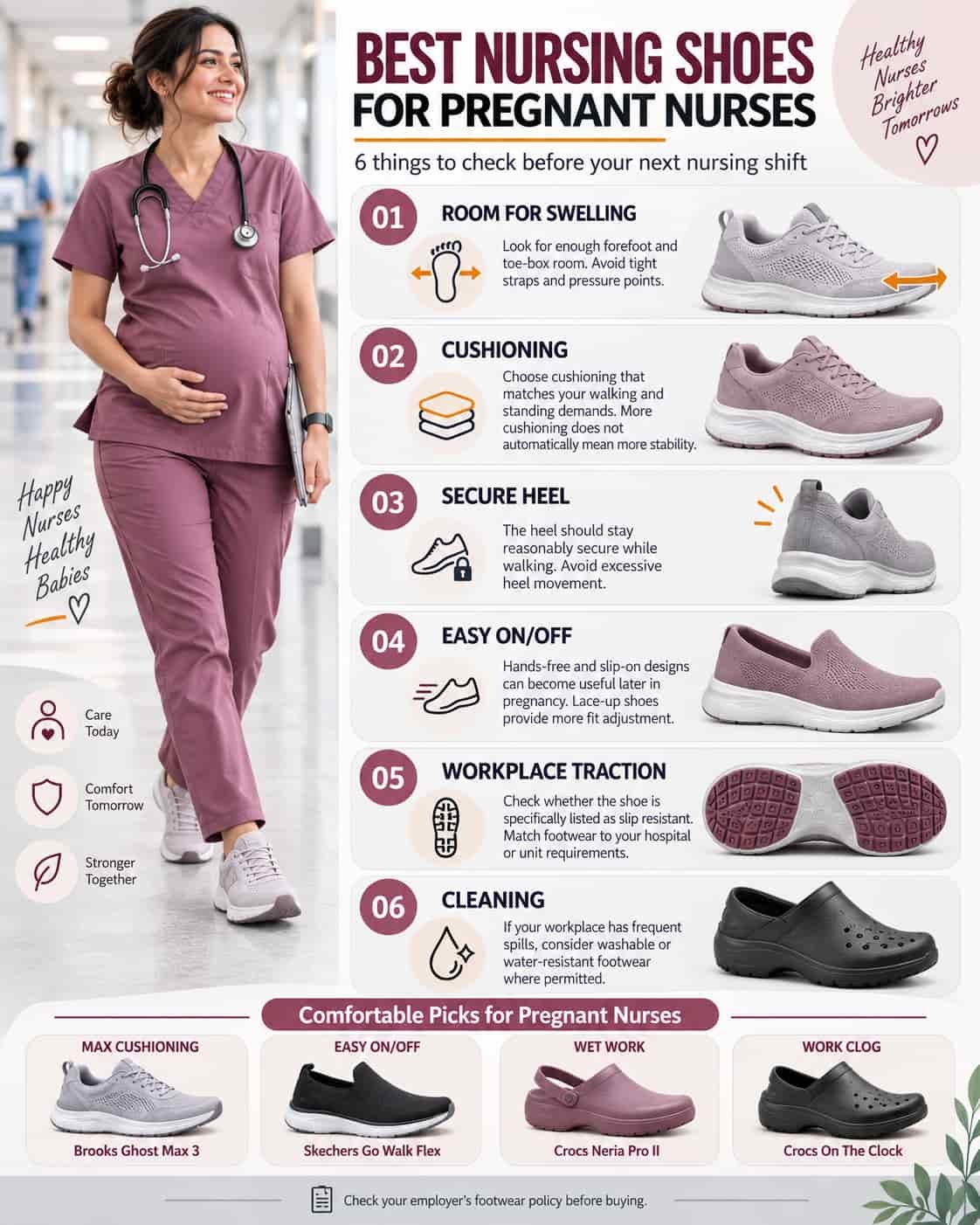 Best nursing shoes for pregnant nurses with cushioned sneakers and work clogs