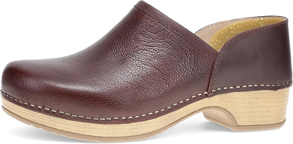 Dansko Brenna premium milled leather ankle bootie clog with memory foam cushioning for nurses