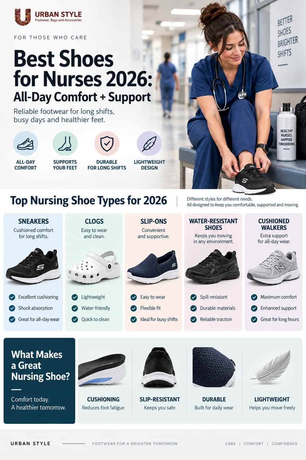 Comparison table of 15 nursing shoes for 2026 including price, rating, and main tradeoff