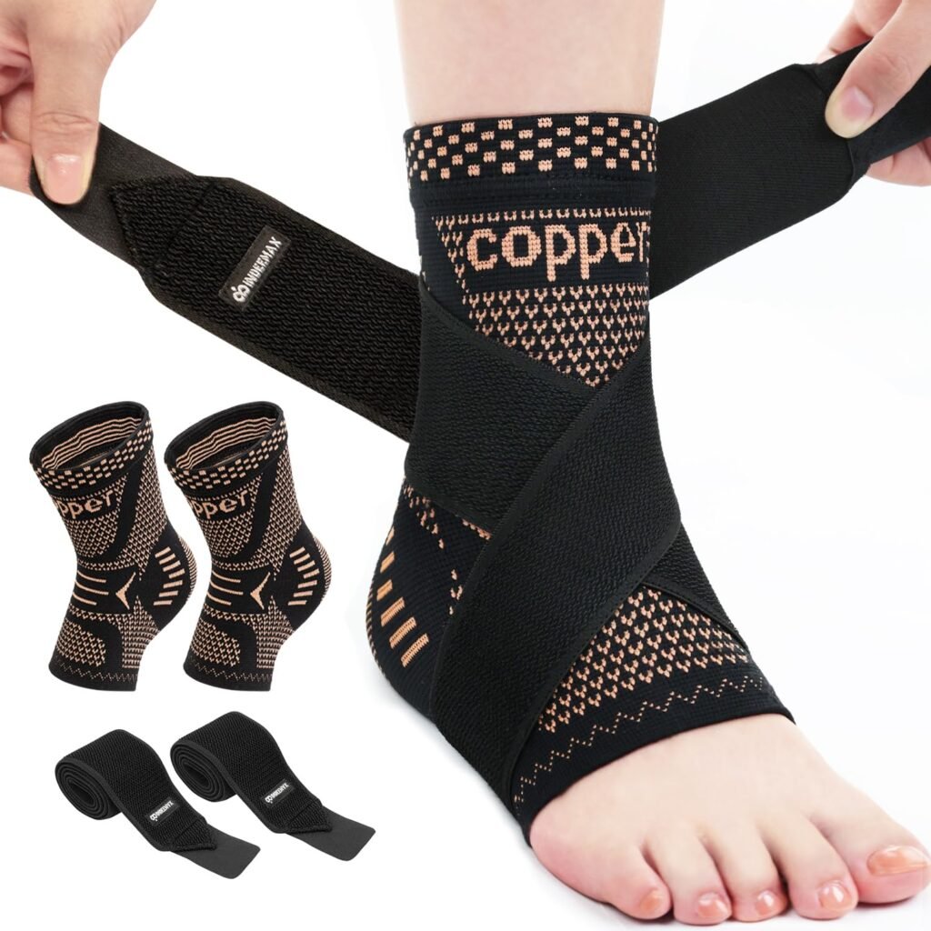 INDEEMAX adjustable ankle brace provides customizable compression and ankle support.