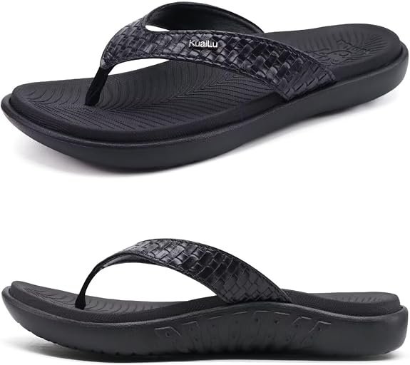 KuaiLu women's arch support flip flops with cushioned yoga mat footbed