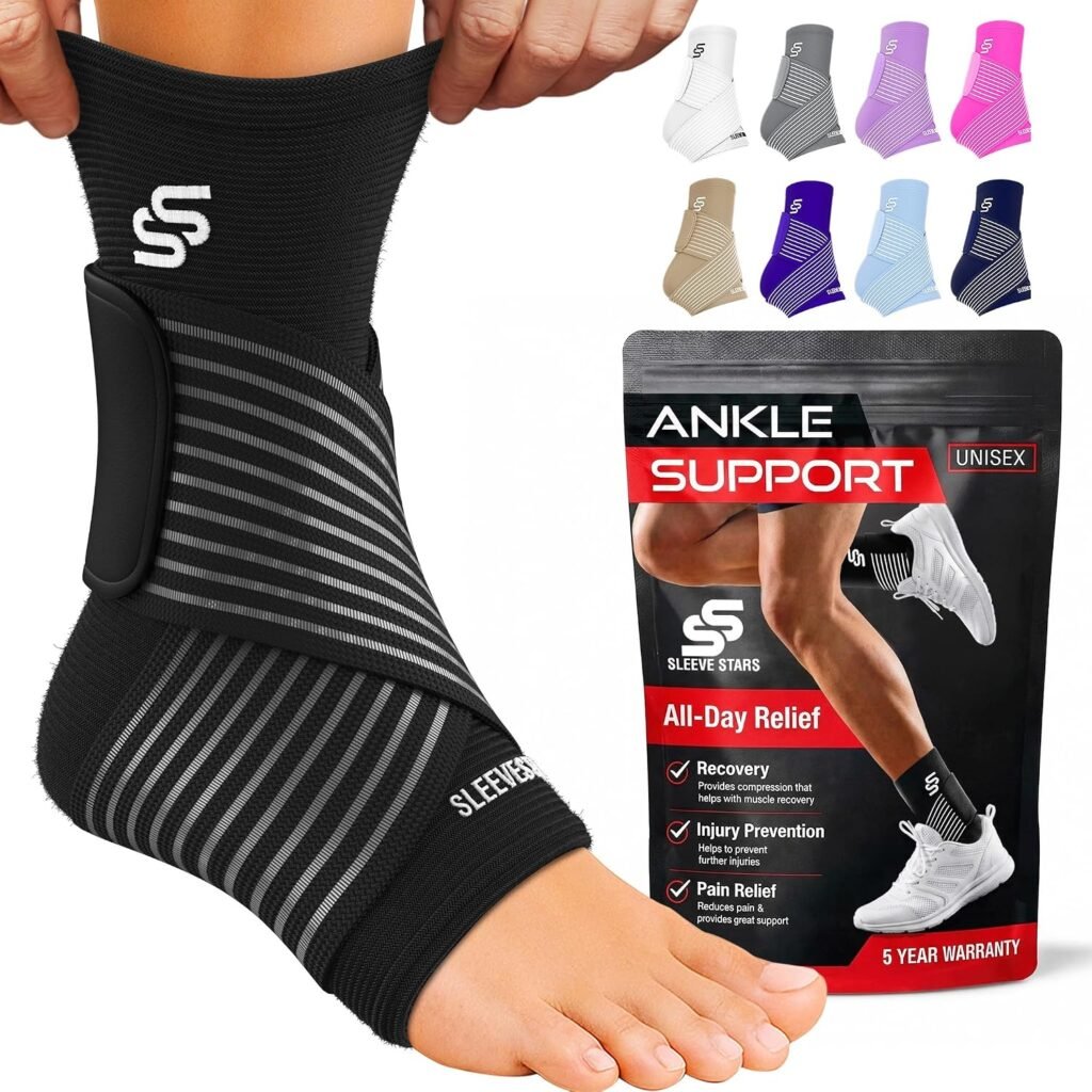 Sleeve Stars ankle brace provides adjustable compression and additional ankle stability.