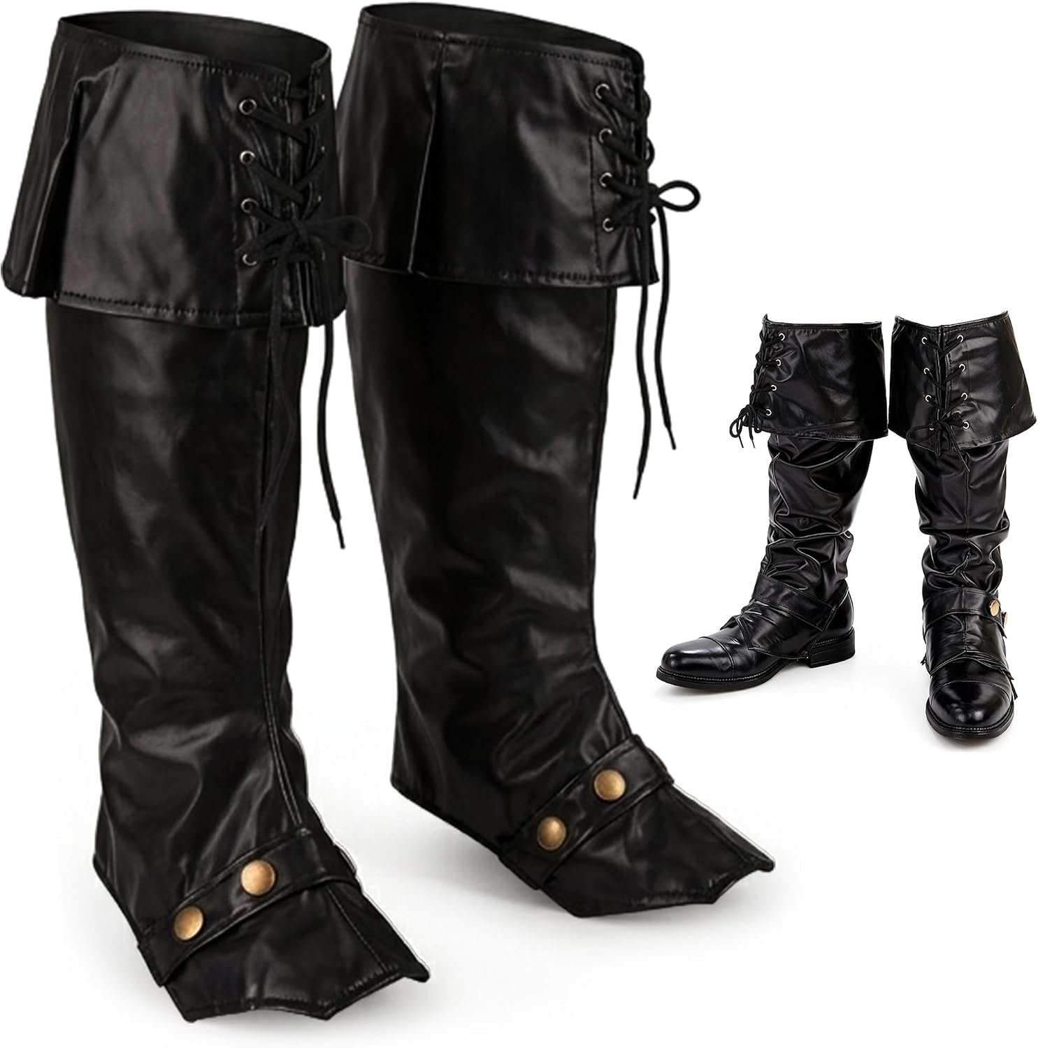 Kangaroo black adjustable faux leather pirate boot covers