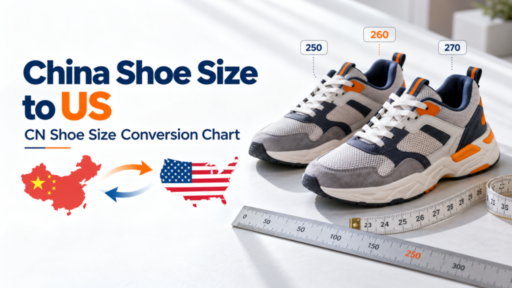 China shoe size to US conversion chart showing CN sizing next to US men's and women's sizes