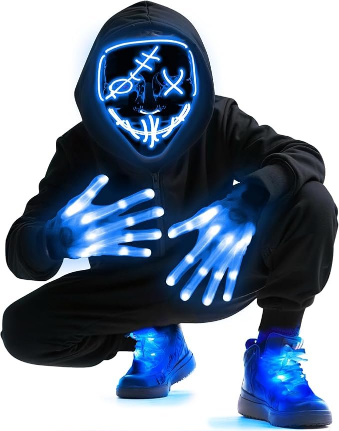 Camlinbo LED mask, gloves and shoelace set in red and blue