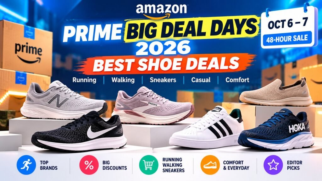Amazon Prime Big Deal Days 2026 shoe deals featuring running shoes, walking shoes and sneakers